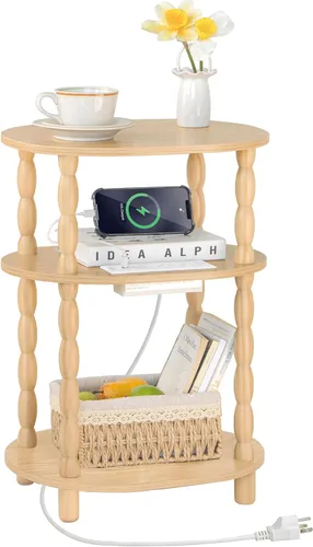 Vista 10 de MaxSmeo Mesa Auxiliar, Mesa de 3 Niveles Pequeña, Mesa de Noche de Diseño Ovalado Moderno, Mesa de Acento para Sala de Estar, Dormitorio, Marrón