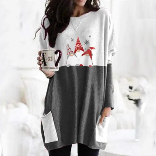 Vista 2 de AODONG Sudaderas para mujer, camisetas de manga larga con estampado de Papá Noel, blusa holgada de gran tamaño con bolsillos