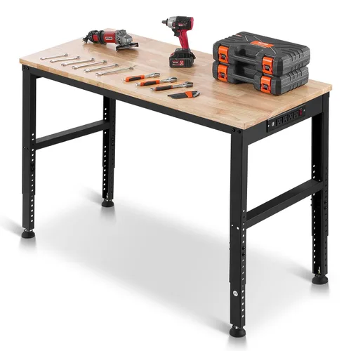 VEVOR Banco de trabajo ajustable, mesa de trabajo resistente de 48 x 20 pulgadas con ajuste de altura de 28.5-38.3 pulgadas, banco de trabajo para
