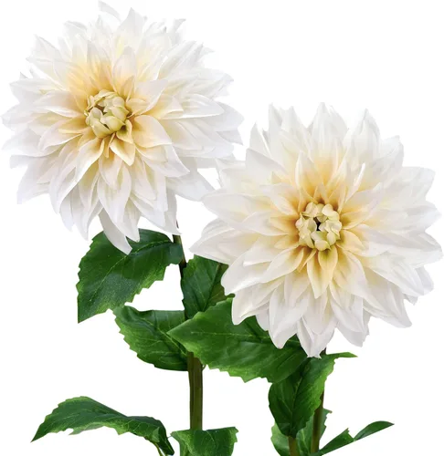 Vista 8 de FiveSeasonStuff Flores artificiales de seda de dalia para exteriores e interiores y jarrones altos, 2 tallos (ámbar amarillo otoño)