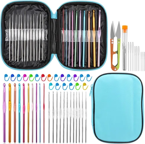 Vista 16 de IMZAY - Juego de 110 piezas de ganchos de ganchillo, juego de agujas de crochet con estuche de almacenamiento, agujas para tejer ergonómicas y romo
