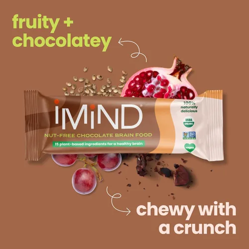 Vista 5 de iMind Barras de alimentos para el cerebro sin nueces, barras orgánicas veganas saludables para refrigerios - Barra de frutas con bacopa, luteína