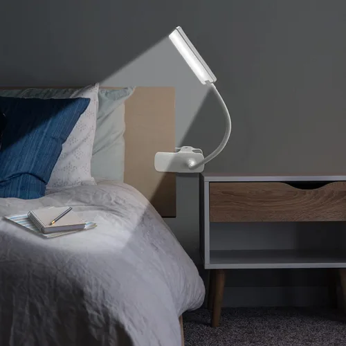 Vista 2 de OPPLE Lámpara de escritorio LED con clip de abrazadera en luz de libro para lectura con cuello de cisne flexible de 360, 3 tipos de luz LED