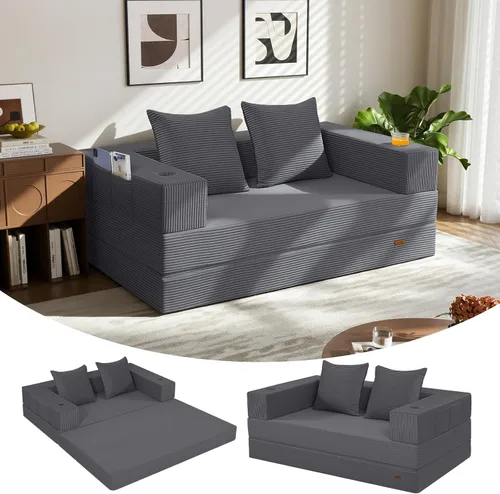 Vista 47 de COMAX Sofá cama futón, sofá cama convertible 4 en 1, sofás plegables sin hueso para sala de estar, plegable pequeño sofá biplaza plegable en el Verde