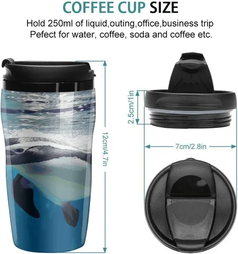 Vista 2 de Swimming Penguin Coffee Cup Hot Coffee Travel Mug Reusable Iced Coffee Cups Double Heat Insulation Coffee Mug with Leak-Proof Lid Stylish Travel Cup