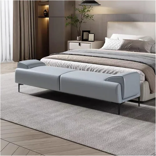 LSLYTQ Bedroom Bench for End of Bed Upholstered Ottoman - End of Bed Upholstered Stool for Makeup and Bedroom End of Bed, Leather Footstool with Blu