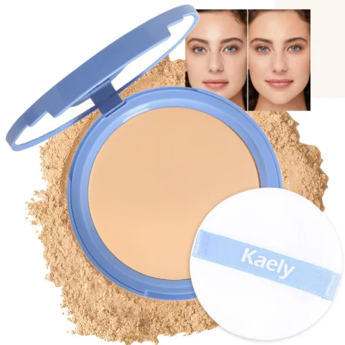 Vista 7 de evpct Polvo facial prensado para control de aceite, compacto para mujeres, base de maquillaje translúcida para mujeres, impermeable, de larga