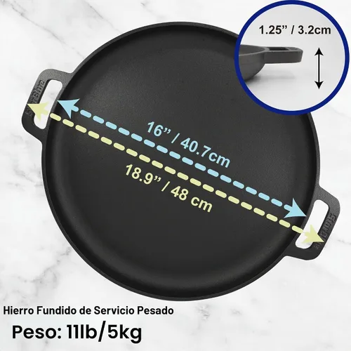 Vista 2 de Sartén de Pizza Redonda/Plancha de Hierro Fundido de 16 Pulgadas por StarBlue con Asas de Silicona GRATIS y Libro Electrónico de 30 Recetas – Comal