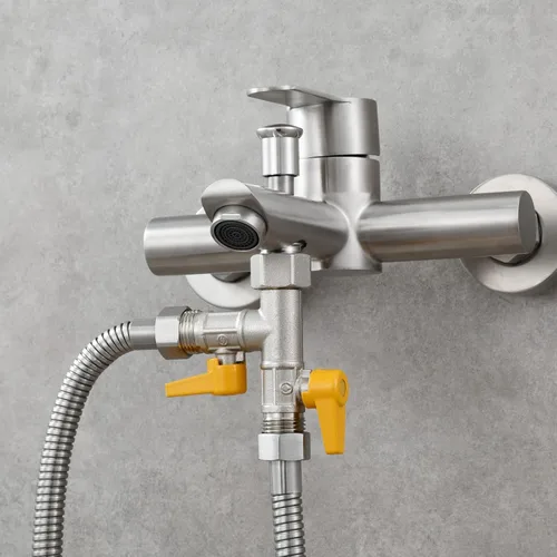 Vista 4 de CIENCIA Desviador de agua de latón Válvula desviadora de ducha de 3 vías Adaptador T Válvula de cierre de cabezal de ducha para cabezal de ducha