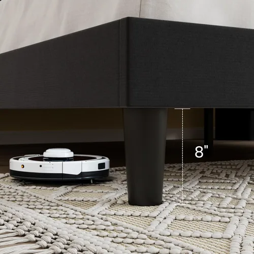 Vista 27 de SHA CERLIN Base de cama tapizada de terciopelo de tamaño matrimonial con cabecera de ala capitonada de canal vertical, soporte de listones