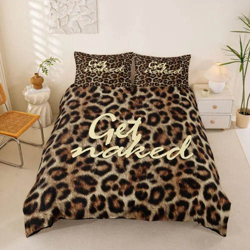 Vista 9 de Feelyou Leopard Print Lips Duvet Cover Twin Size Cheetah Print Bedding Set for Boys Girls Kissing Lips Comforter Cover Bedroom Decor 2Pcs