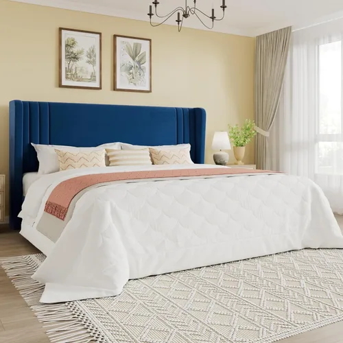 Vista 71 de SHA CERLIN Base de cama tapizada de terciopelo de tamaño matrimonial con cabecera de ala capitonada de canal vertical, soporte de listones