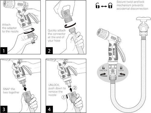 Vista 21 de Eden 96845 Pro Boquilla Turbo Recta de 4 Patrones con Control de Pulgar de Metal con Conector Rápido Juego de Inicio, Rociador de Jardín de Alta