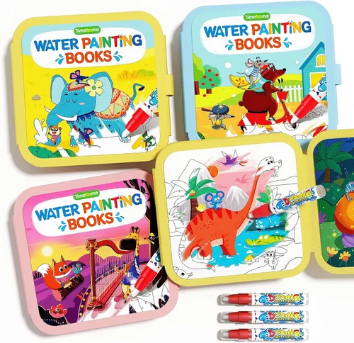 Libro de Pintura Reutilizable con Agua de Timetome para Niños - Pack de 3 Libros de Acuarela Mágicos con Bolígrafo de Agua con Temas de Cuentos de