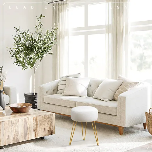 Vista 6 de LUE BONA Taburete de tocador, taburetes de tocador blancos para sala de maquillaje, taburete otomano redondo, reposapiés de terciopelo para tocador