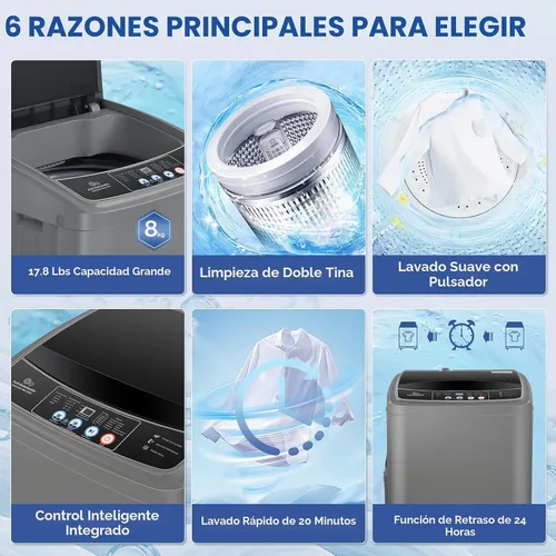 Vista 4 de Nictemaw Lavadora portátil, lavadora portátil de 17.8 libras, 2.4 pies cúbicos compacta lavadora y secadora combinada con bomba de drenaje, 10