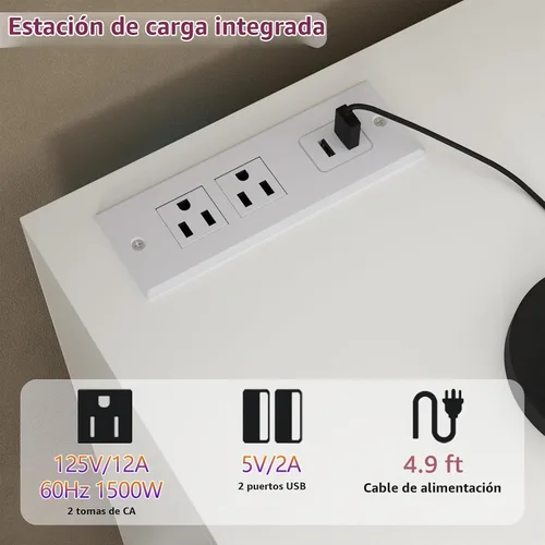 Vista 4 de Cómoda negra para dormitorio, cómoda de 63 pulgadas con estación de carga Negro