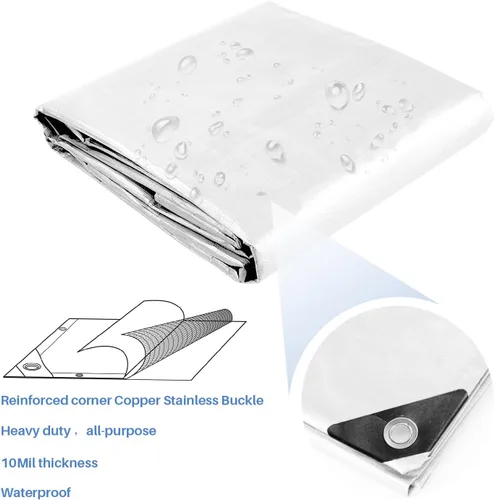 Vista 3 de E&K Sunrise - Lona multiusos general de 10 x 10 pies, tamaño acabado, lona de polietileno de 10 mil, color blanco