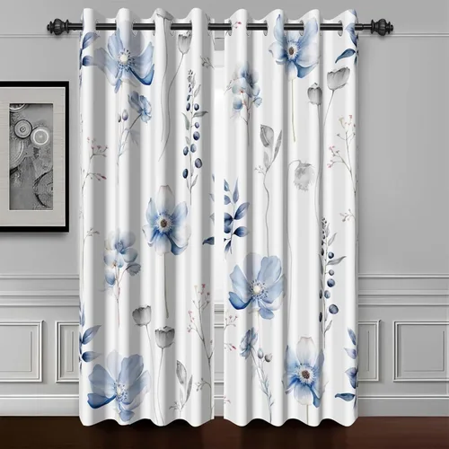Vista 16 de Baocicco Boho Navy Blue Leaf Blackout Curtains 63 inch Length, Bohemian Mid Century Palm Leaves Window Drapes for Bedroom Living Room 2 Panels