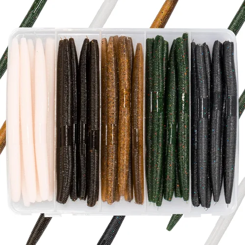 Vista 14 de 30/50/78/100 piezas Senko Worms Kit - Señuelos de pesca de plástico suave de 4"/5" con impregnación de sal para pesca de lubina