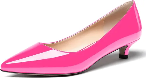 Vista 2 de MODENCOCO Zapatos de tacón bajo de patente sólida para mujer, con puntera puntiaguda, 1.5 pulgadas