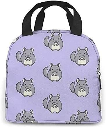 Vista 4 de Bolsa de almuerzo violeta Chinchilla lonchera bolsa aislada bolsa de mano para hombres/mujeres trabajo viaje