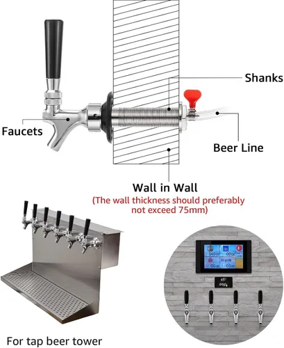 Vista 4 de Kit de vástago de grifo de cerveza de barril de barril de 4-1/8 pulgadas, grifo de cerveza con núcleo de acero inoxidable con cuerpo de latón, sin