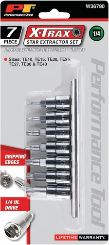 Vista 4 de Performance Tool W36790 7pc 1/4-Inch Drive X-Trax Set para Extractor de Tornillos Pelados Kit para Extractor de Pernos Rotos Kit de Extractor