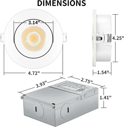Vista 4 de KnLnny - Luces LED empotrables de 4 pulgadas, iluminación empotrada de 9 W, 750 lúmenes, luz de techo empotrada regulable con caja de conexiones
