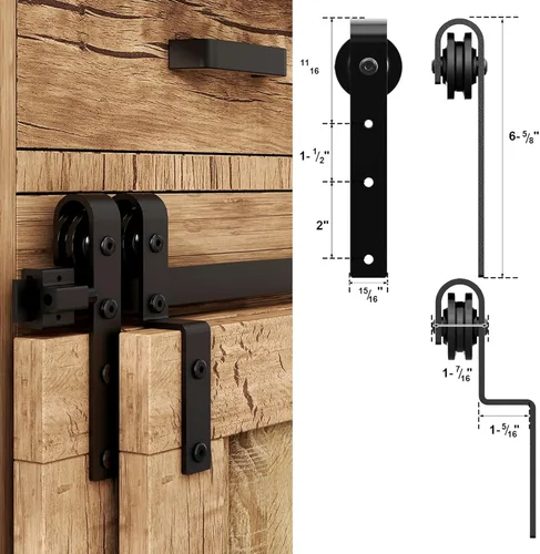 Vista 6 de Kit de herrajes para puerta de granero de 4 pies, juego de rodillos de doble súper mini puerta corrediza de granero, para ventana de almacenamiento