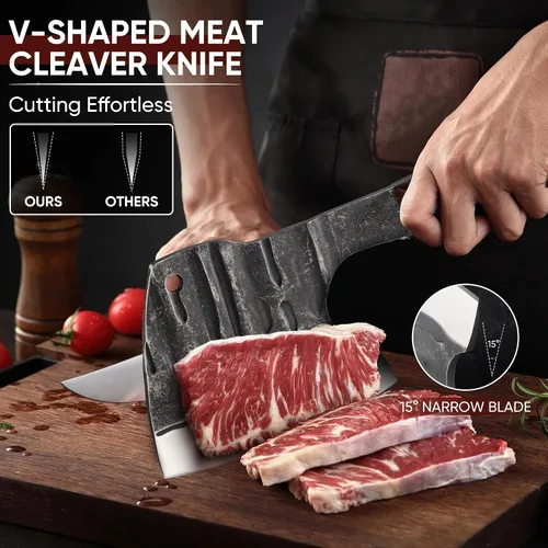 Vista 3 de Dream Reach Cuchillo para cortar carne, cuchillo para cortar carne, cuchillo de carnicero resistente hecho a mano con funda, picadora de espiga