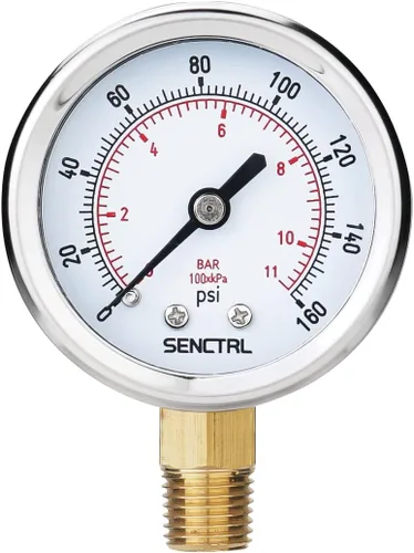 Vista 9 de SENCTRL Manómetro sin plomo de 100 psi, esfera de 2 pulgadas, montaje inferior 1/4 NPT, impermeable, caja de acero inoxidable, para tanque de agua