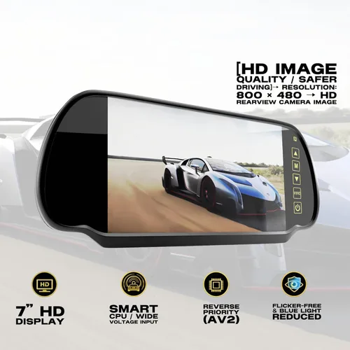 Vista 6 de Monitor de espejo retrovisor TFT LCD de 7 pulgadas, cámara panorámica para salpicadero, espejo retrovisor con botón táctil, 2 entradas de video