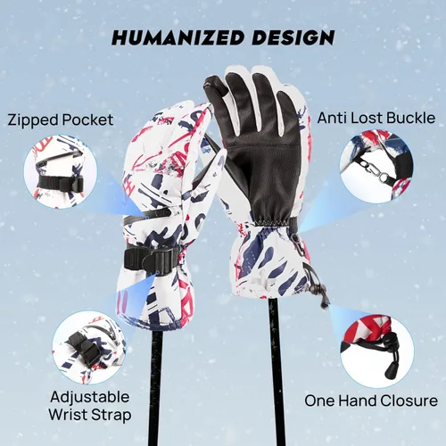 Vista 6 de ATERCEL Ski Gloves Men Women Waterproof, 2022 Updated Touchscreen Snow Gloves, Snowboard Gloves for Cold Weather