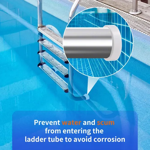 Vista 4 de moobee Protectores de escalera de piscina para piscina enterrada, cubiertas de goma blanca para patas de escalera (paquete de 2) - Se adapta a tubos