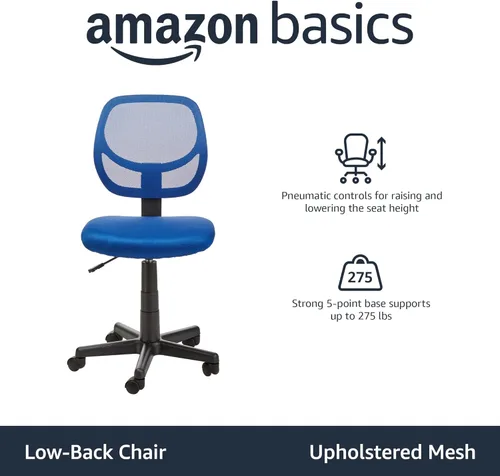 Vista 4 de Amazon Basics Silla de escritorio de la oficina de tareas de la computadora de atrás con ruedas giratorias - azul