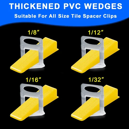 Vista 9 de Clips de sistema de nivelación de azulejos de 1/16 pulgadas, 2000 piezas de clips espaciadores de azulejos y 300 piezas de cuñas amarillas
