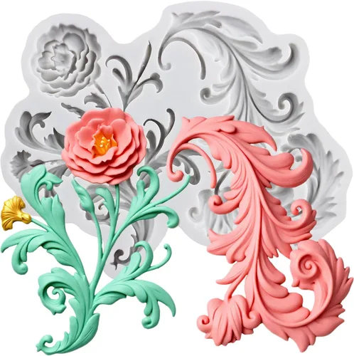 Vista 30 de Moldes de silicona estilo barroco con espirales, moldes de encaje, moldes de flores en relieve, molde de filigrana para decoración de pastel