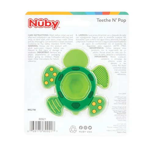 Vista 9 de Nuby Teethe N' Pop - Mordedor sensorial para jugar al bebé, juguete de dentición para bebés de más de 3 meses, tortuga