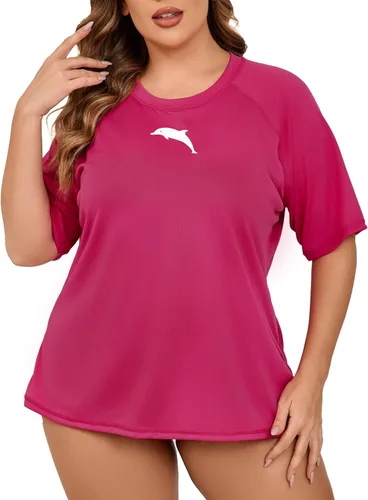 Vista 18 de Halcurt Women's Plus Size Rash Guard Swim Shirt with Built in Bra Swimsuit Todo negro