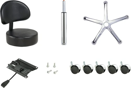Vista 6 de Silla redonda con respaldo, acolchado grueso y resistente, taburete giratorio con ruedas, taburete ajustable con ruedas (con respaldo, negro)