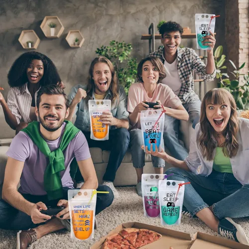 Vista 8 de Suclain 24 bolsas de bebidas para videojuegos con pajitas, 2