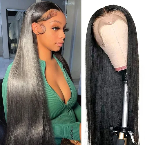 Vista 18 de Pelucas de 30 Pulgadas con Malla Frontal de Onda Profunda de Cabello Humano 180% de Densidad 13x4 Pelucas de Malla Frontal HD Transparente