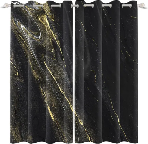 Vista 10 de Renaiss Cortinas opacas de mármol negro, estampado de textura de mármol blanco y negro, cortinas para ventana de dormitorio, arte moderno de lujo