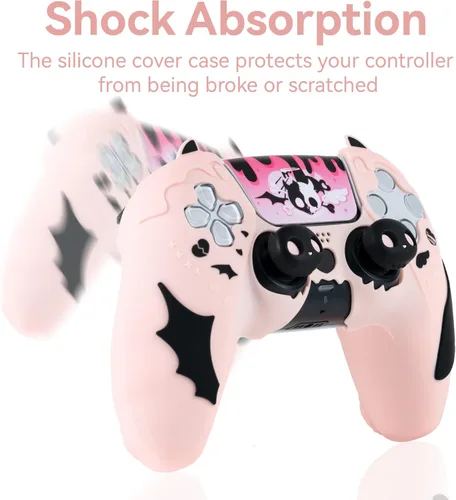 Vista 4 de GeekShare Juego de fundas para controlador compatibles con PS5, funda protectora de silicona antideslizante con 2 tapas de agarre para el pulgar y 1