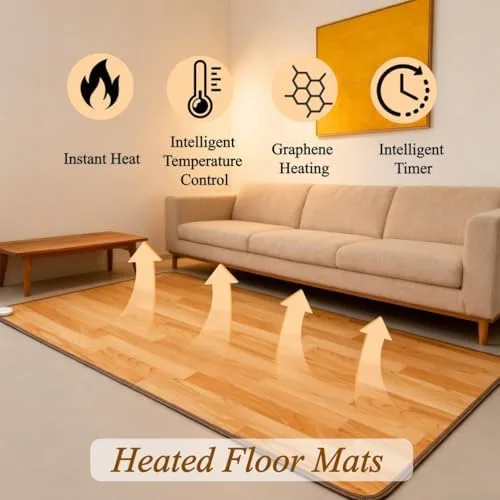Vista 3 de Electric Heated Area Rug - Radiant Floor Heater with Adjustable Temp, 12-Hour Timer, Cozy Indoor Comfort for Living Room & Office, Large 140 x 200