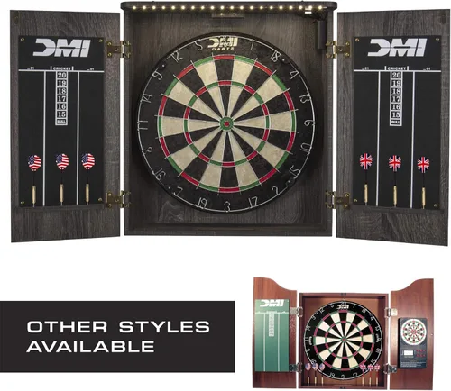 Vista 17 de DMI Sports Paris Bristle Dartboard Cabinet Sets - Includes LED Lighting or Electronic Scoring Option, Rustic Grey (D4400W)