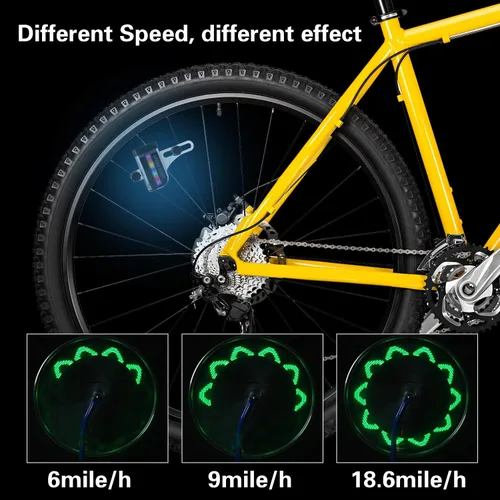 Vista 5 de Luces de rueda de bicicleta, luz LED impermeable para radios de bicicleta, luces de neumáticos de seguridad brillantes con encendido/apagado