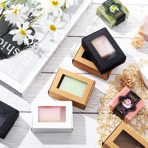Vista 122 de Zonon 30 piezas de cajas de jabón para embalaje casero, mini cajas de regalo de papel kraft con ventana para panadería, caramelos, fabricación