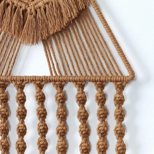 Vista 3 de LOMOHOO macramé tejido para colgar en la pared, atrapasueños, triángulo, borla, arte geométrico, telón de fondo bohemio, decoración del hogar, arte